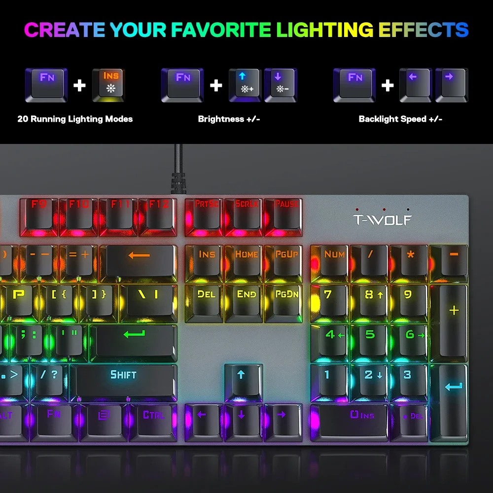 104 Keys T17 Wired Keyboard RGB Colorful Gaming Keyboard Mechanical Feel keyboard Standard Keyboard for Windows Laptop Computer