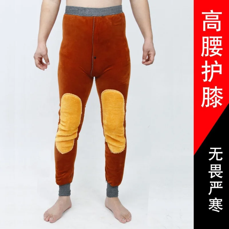 Men\'s Winter Warmth Pants Fleece Keep Warm Protect The Knee Thickened Long Johns Elastic Tights Leggings Cotton-padded Trousers