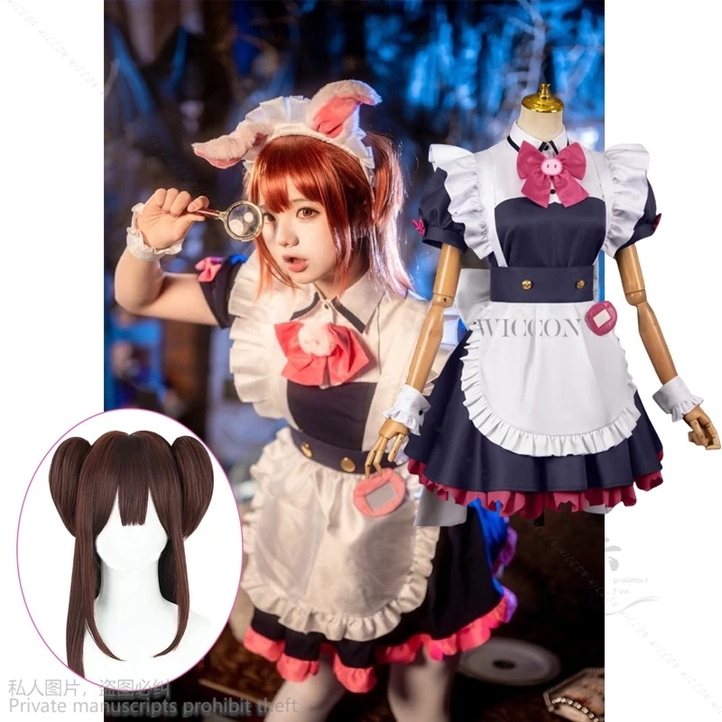 Akiba War Anime Cosplay Costume Mannen Ranko Wahira Nagomi Cos Prop Lovely Maid Dress Lolita Wig Hairwear Cosplay Halloween Set