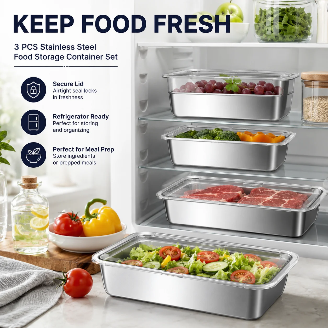 ชุดกล่องเก็บอาหารสแตนเลส 3 ชิ้ - Meal Prep Menu บทวิจารณ์และราคา
