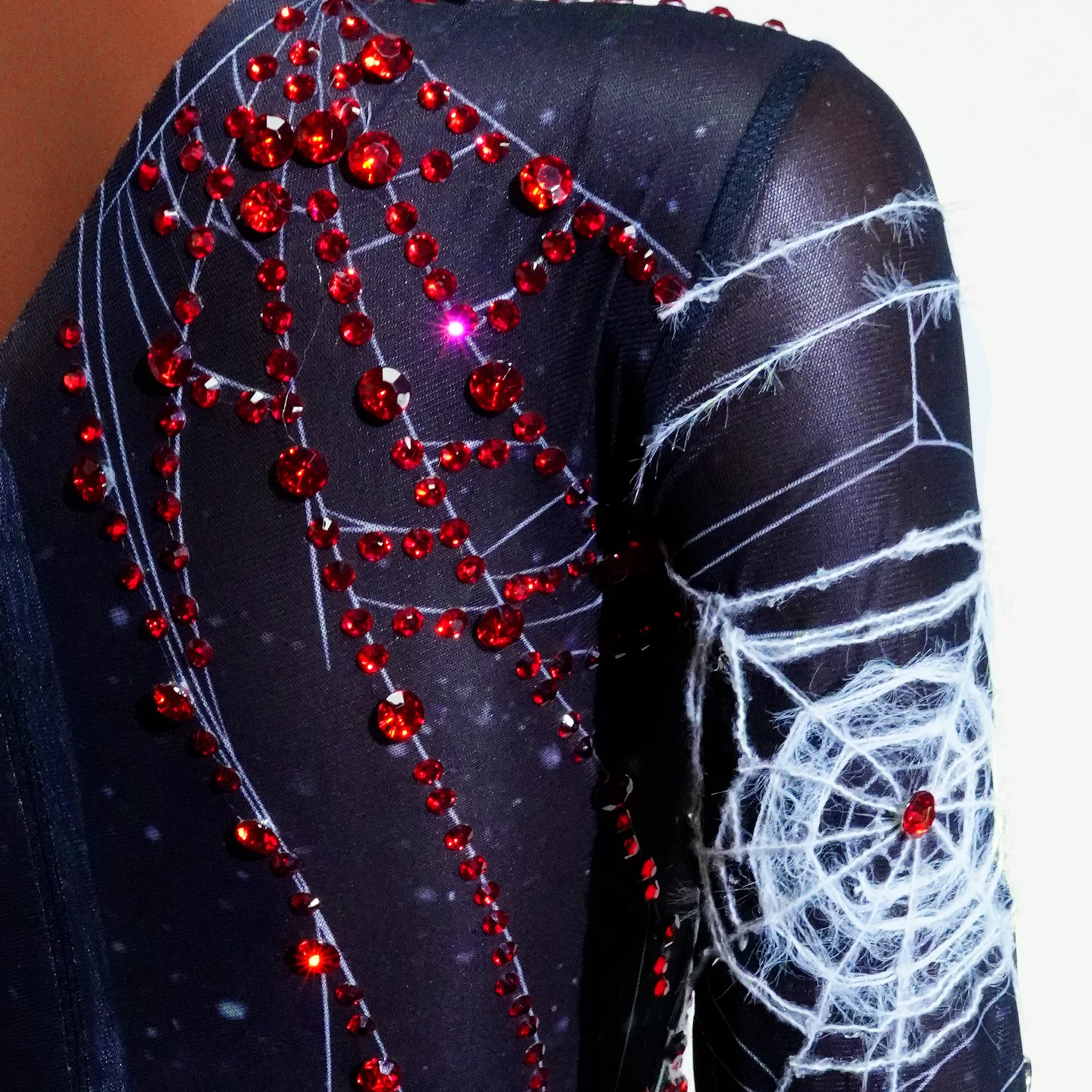 Seksowne body z pajęczyną, siateczkowe, transparentne, czerwone, z dżetami, czarny trykot, na imprezę, taniec, Halloween, występ sceniczny, kostium do klubu nocnego.