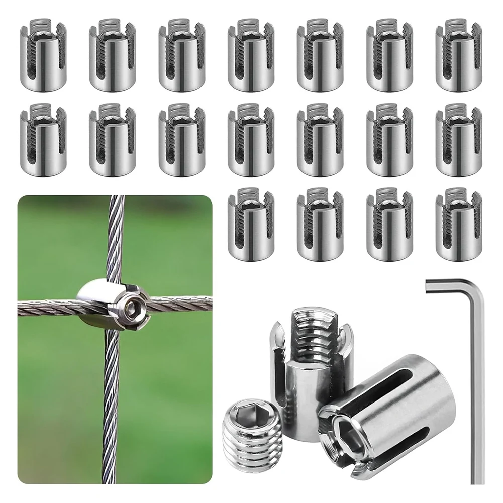 20PCS Cross Cable Clamps, Stainless Steel Cross Clamps for 1/8inch Wire Rope or Rod Fittings, No Drilling Required Clips