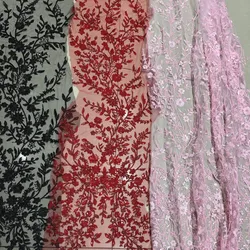 Navy Blue, Red, Pink, Black, Blue, Orange 6 Colours in Stock Embroidery with Beads Sequins Tulle Mesh Flowers Lace Fabric 2025