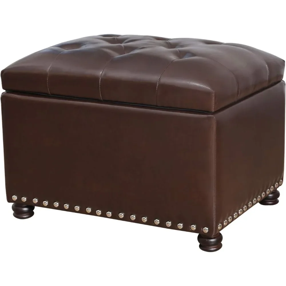 Leather Storage Bench Rectangle 24 Inch Foot Rest Stool for Living Room Bedroom