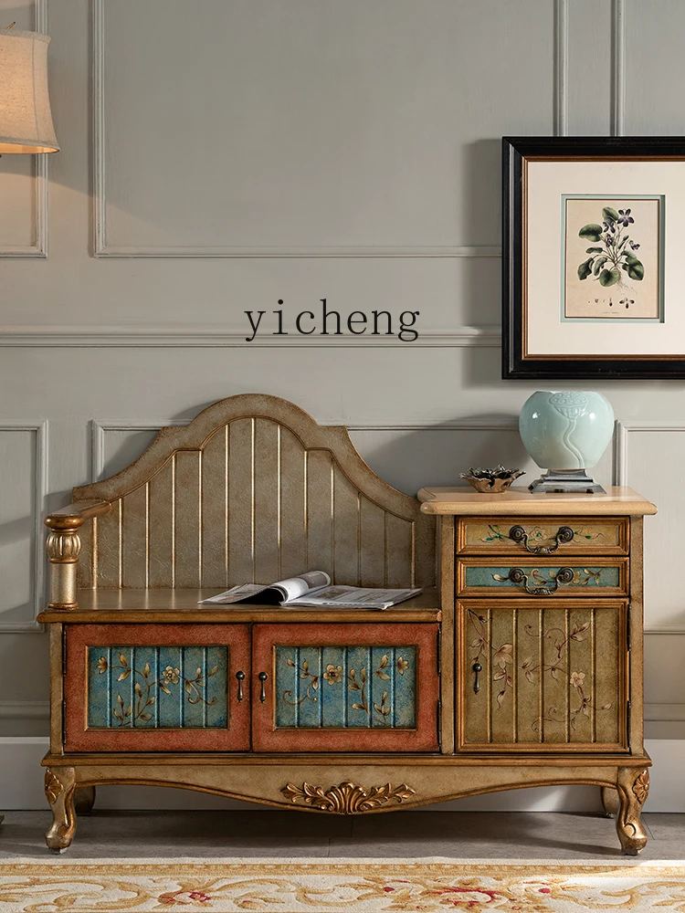 

New Chinese Style Retro Painted Storage Shoe Cabinet Multifunctional Casual Creative Shoe Bench