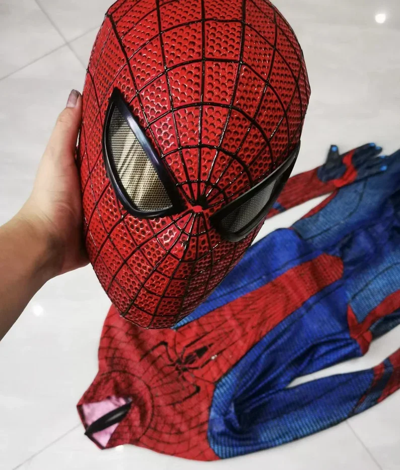 Marvel Amazing Spider-Man Suit with Mask 1:1 3D Pattern Handmade Spiderman Jumpsuit Halloween Cosplay Costume for Adults Gift