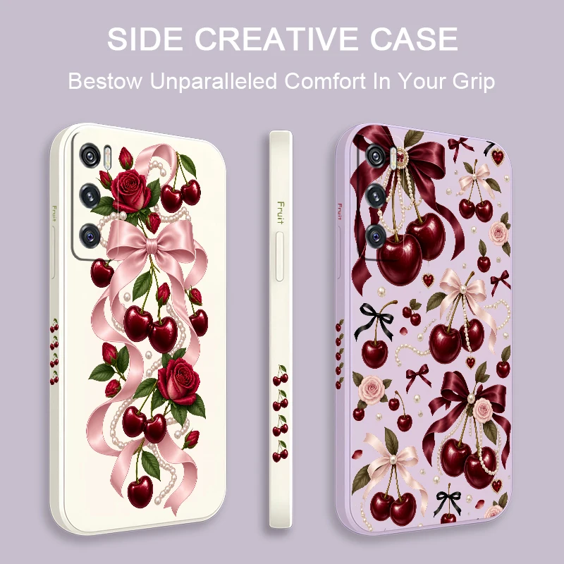 Pink Bow Tie Red Cherry Case For Vivo V70 FE V60 V50 Lite V40 V30 V20 SE V27 Pro V29 V25E V19 Neo Shockproof Soft TPU Cover Capa view 2