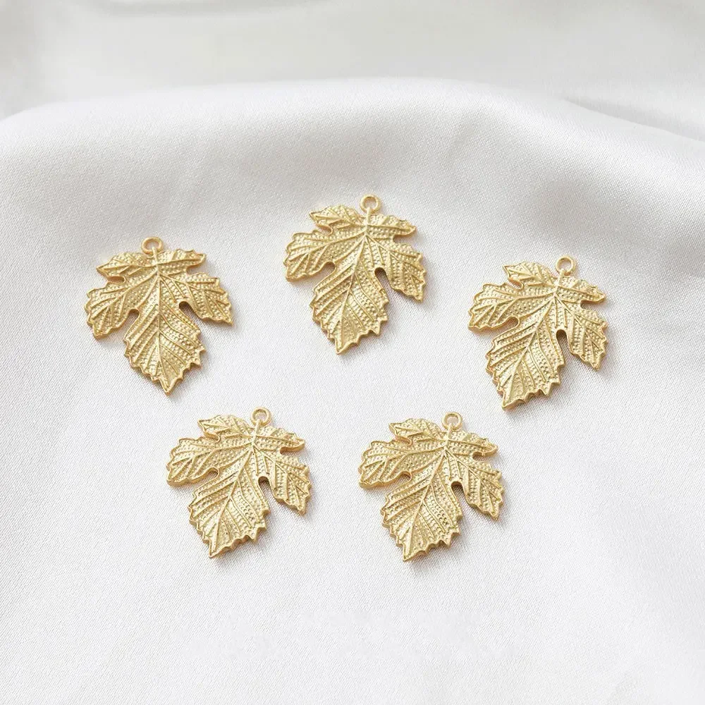 4PCS 14k Gold Plated leaf shape Necklace Pendant Earrings DIY Earrings Supplies Jewelry Findings Making Components