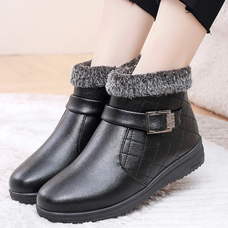 Women\'s Ankle Boots Winter Womens Shoes Plush Warm Cotton Shoes Mom Short Boots Fashion Platform Comfort Waterproof Botas Mujer