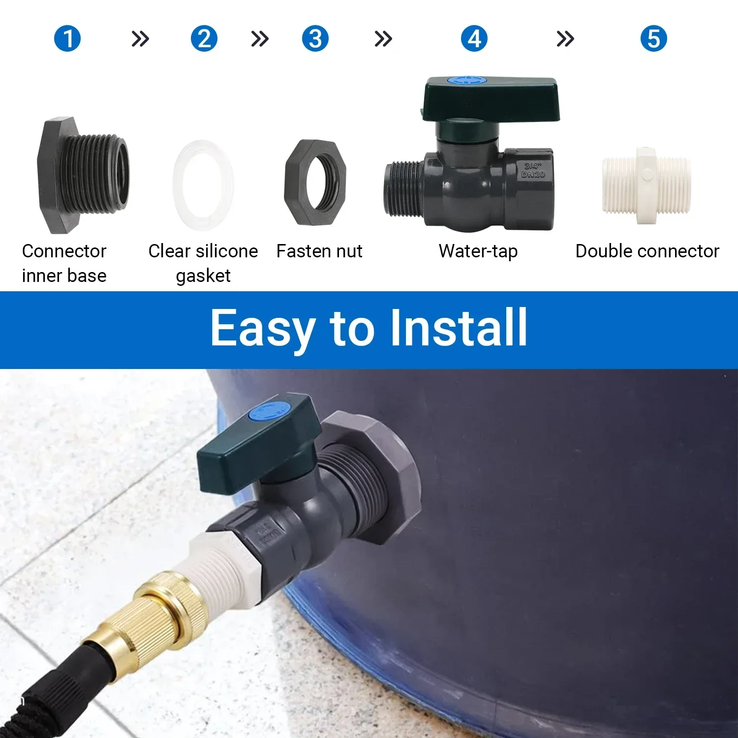 1 Set, PVC Water Barrel Spigot Kit, Connector Drain Adapter with Inner Connection for Garden, Rain Barre, Garden Tool Supplies