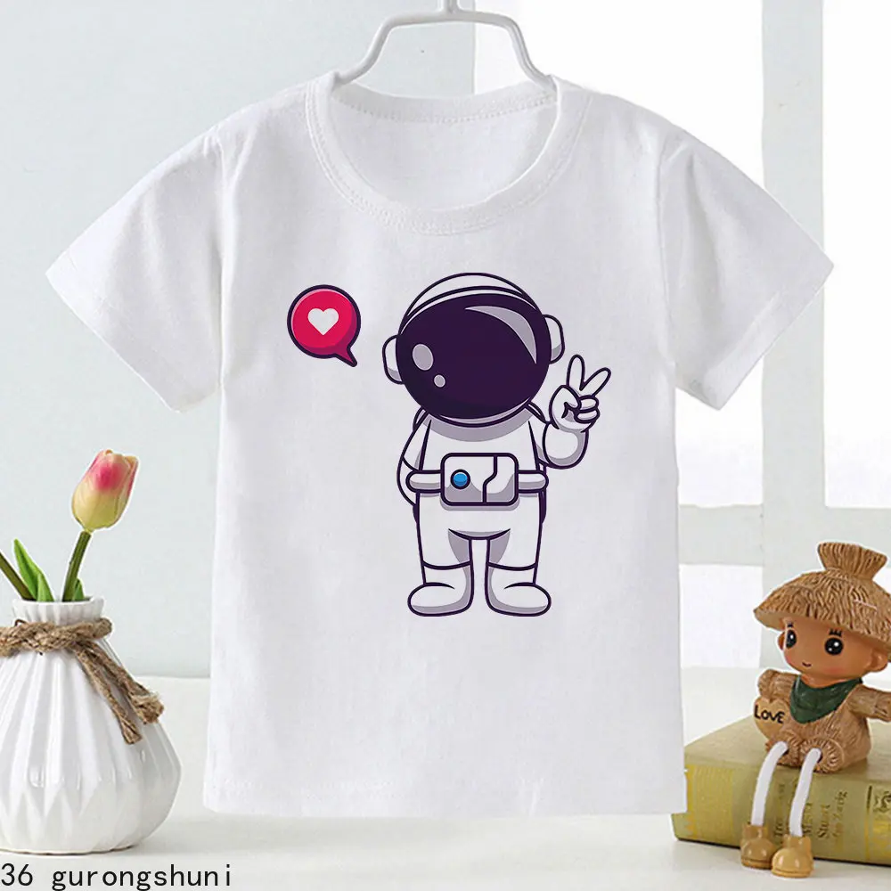 Funny 2-12 Years Old T Shirt Cartoon Clothes Cute Astronaut Print T Shirt Enfant Boys Girls Short Toddler Tees Harajuku Tops