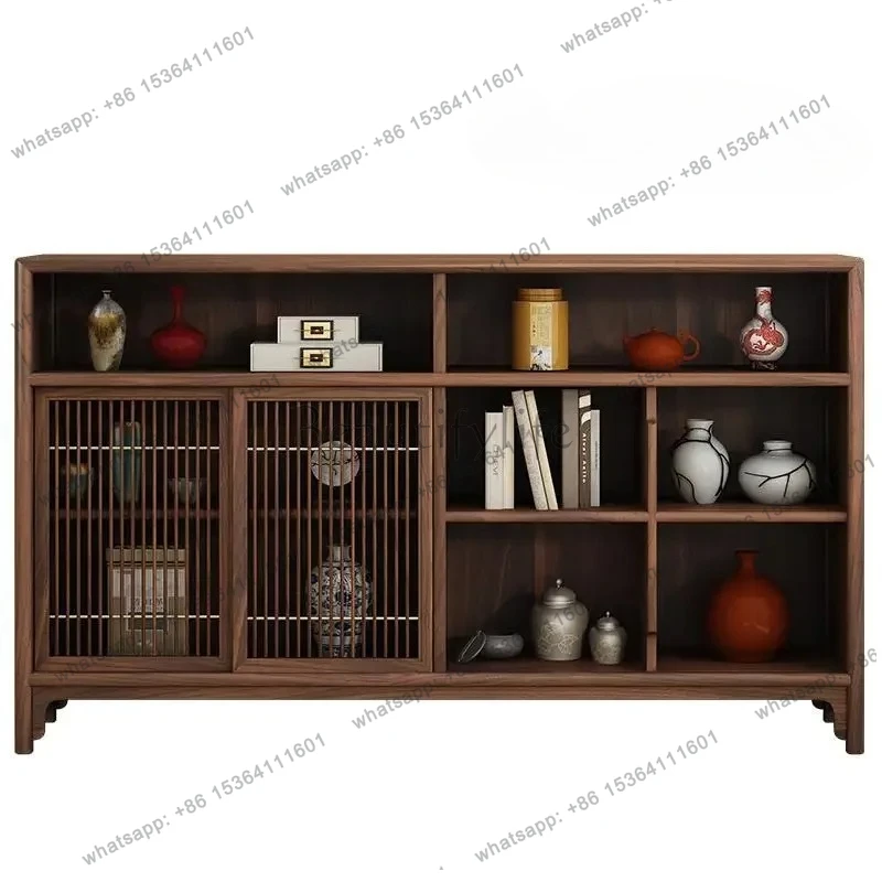 

North American black walnut tea side cabinet New Chinese solid wood porch cabinet Storage and dining side storage High-end