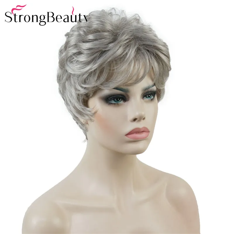 StrongBeauty Women's Synthetic Wigs Short Platinum/Silver Golden Curly Natural Hair Capless Wig Many Colors