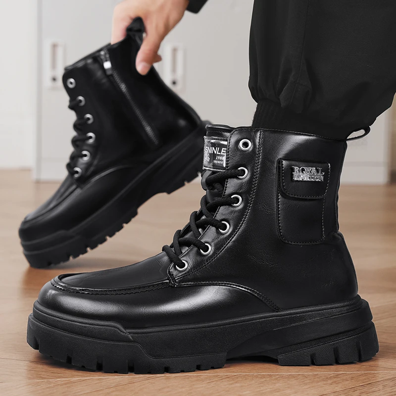 

New Motorcycle and Ankle Boots Waterproof Boots Men Leather Shoes Men Casual Boot Bota Masculina Men's High-top Fashion Shoes