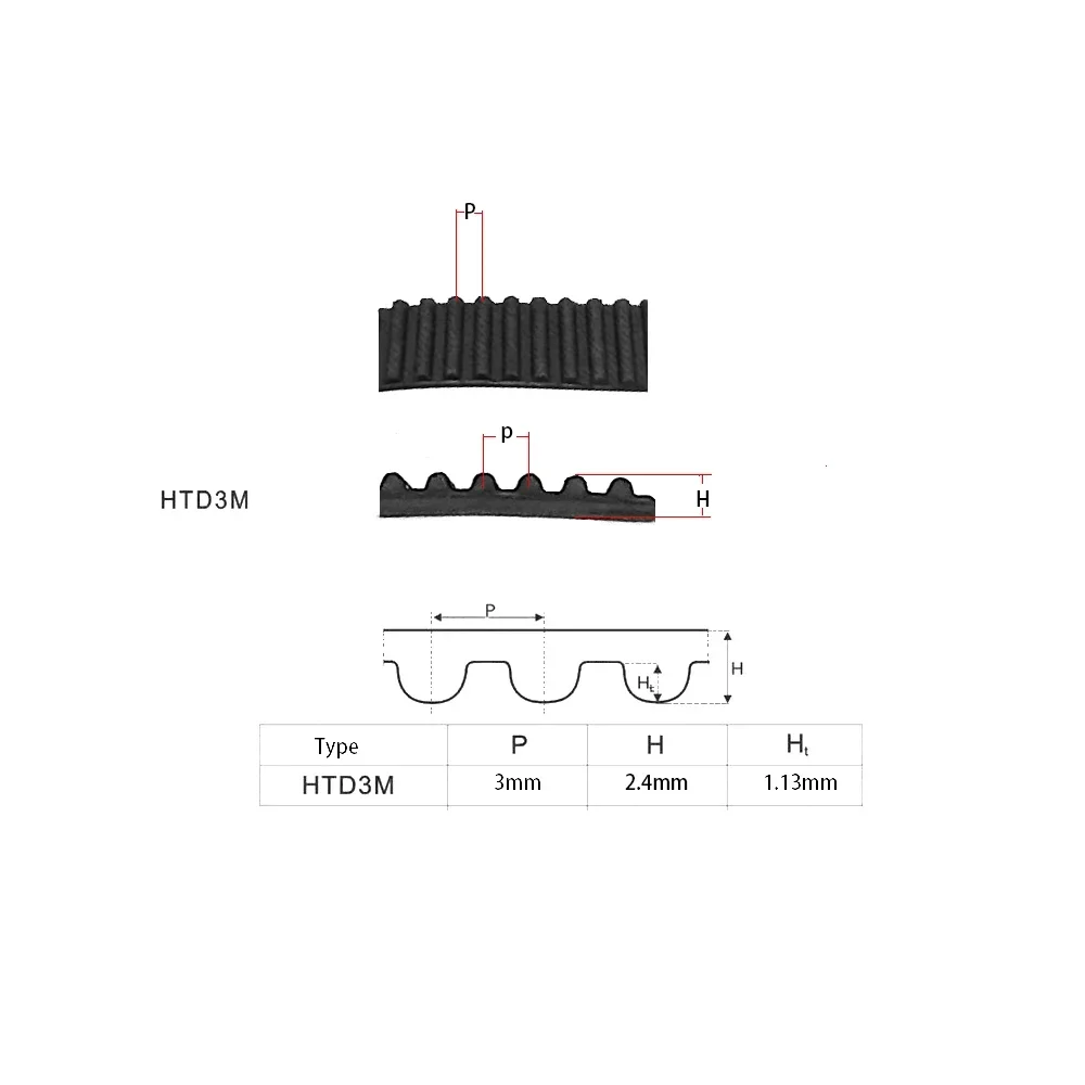 Courroie de distribution HTD 3M C = 216/219/222/225/228/231/234/237/240/243/largeur 6/9/10/12/15/20mm synthétique en boucle fermée, 3mm