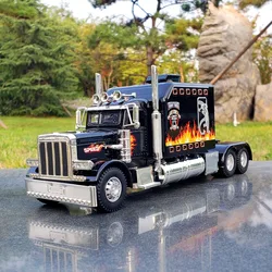 1/24 Alloy Trailer American Tow Truck Head Tractor Diecast Miniature Car Model Pull Back Sound Light Collection Gift Toy