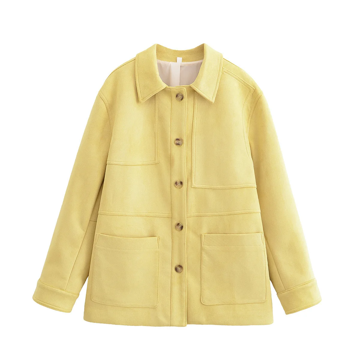 

Long Sleeve Button Pockets Suede Coat Women Elegant Turn-down Collar Single Breasted Straight Jackets New Autumn Lady Outerwear