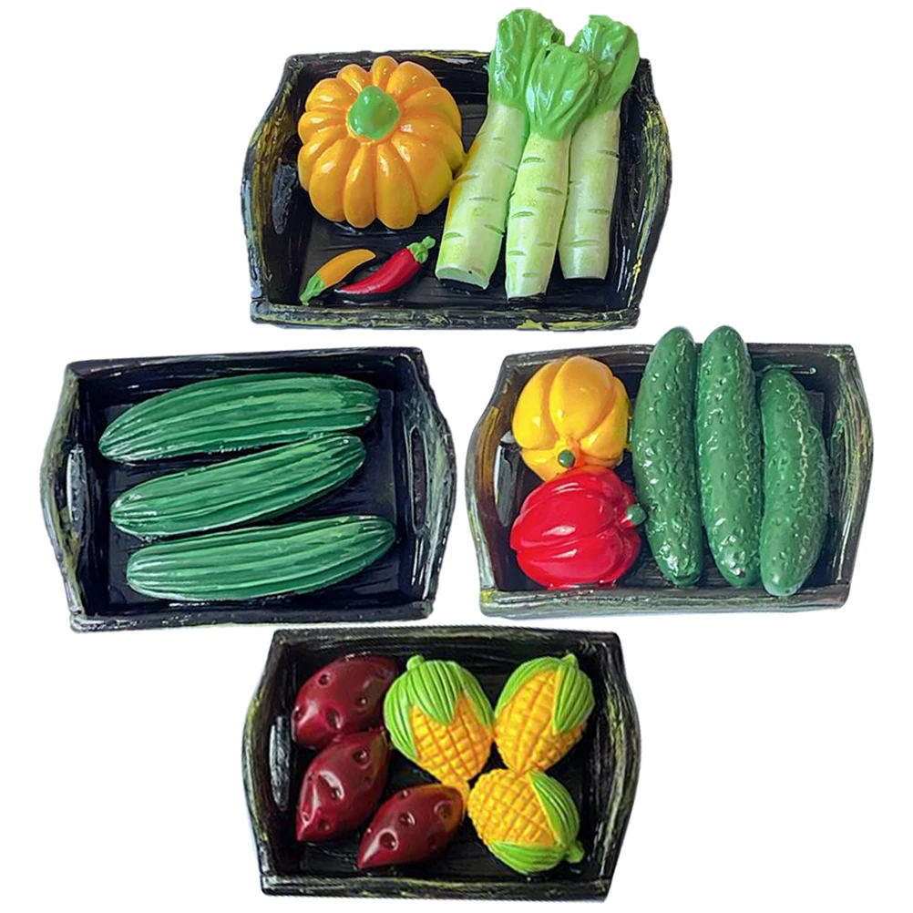 

4 Pcs Resin Ornaments Mini Play Food Toys Accessories Miniature Vegetables Basket Prop