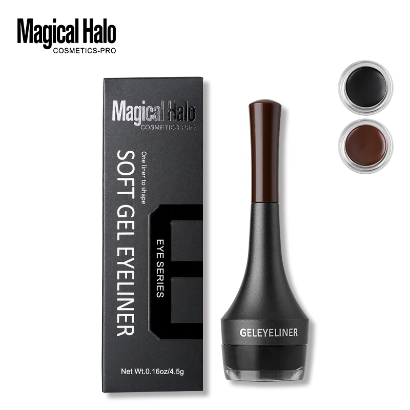 Magical Halo 2 Colors Brown Black Eyeliner Gel Waterproof Smudge-proof Eye Liner Cream with Brush Long-Lasting Brow Makeup Kits