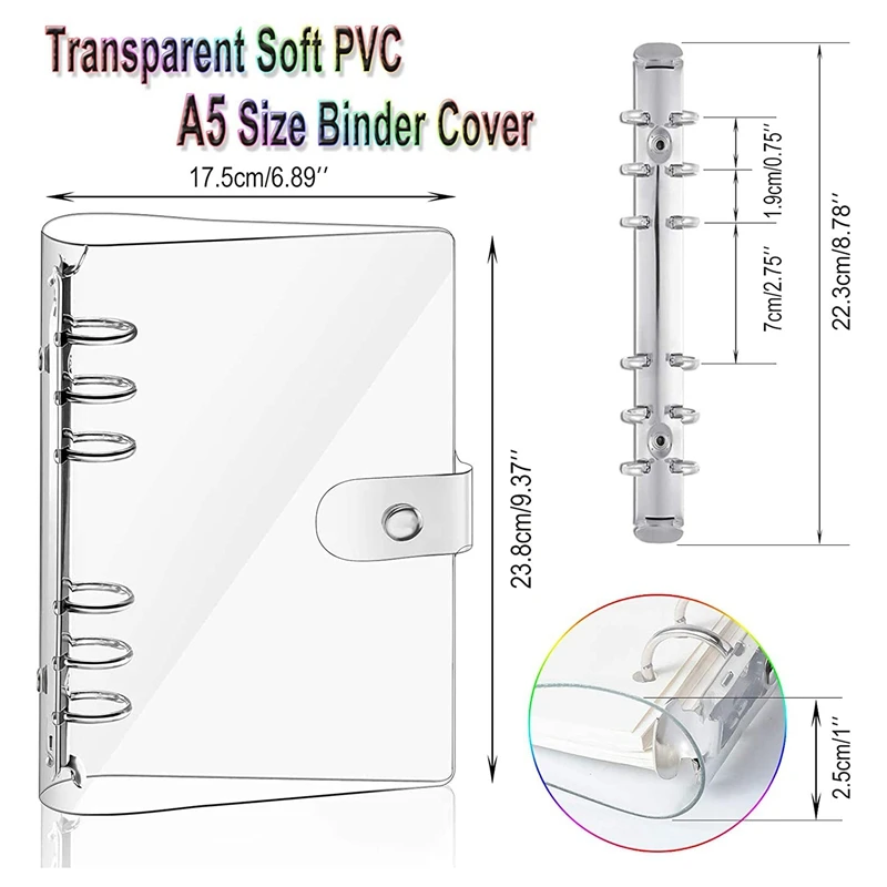 2 Stück a5 Regenbogen Soft PVC Notebook Binder klar Soft PVC Notebook Cover, Lose blatt Personal Planer Binder