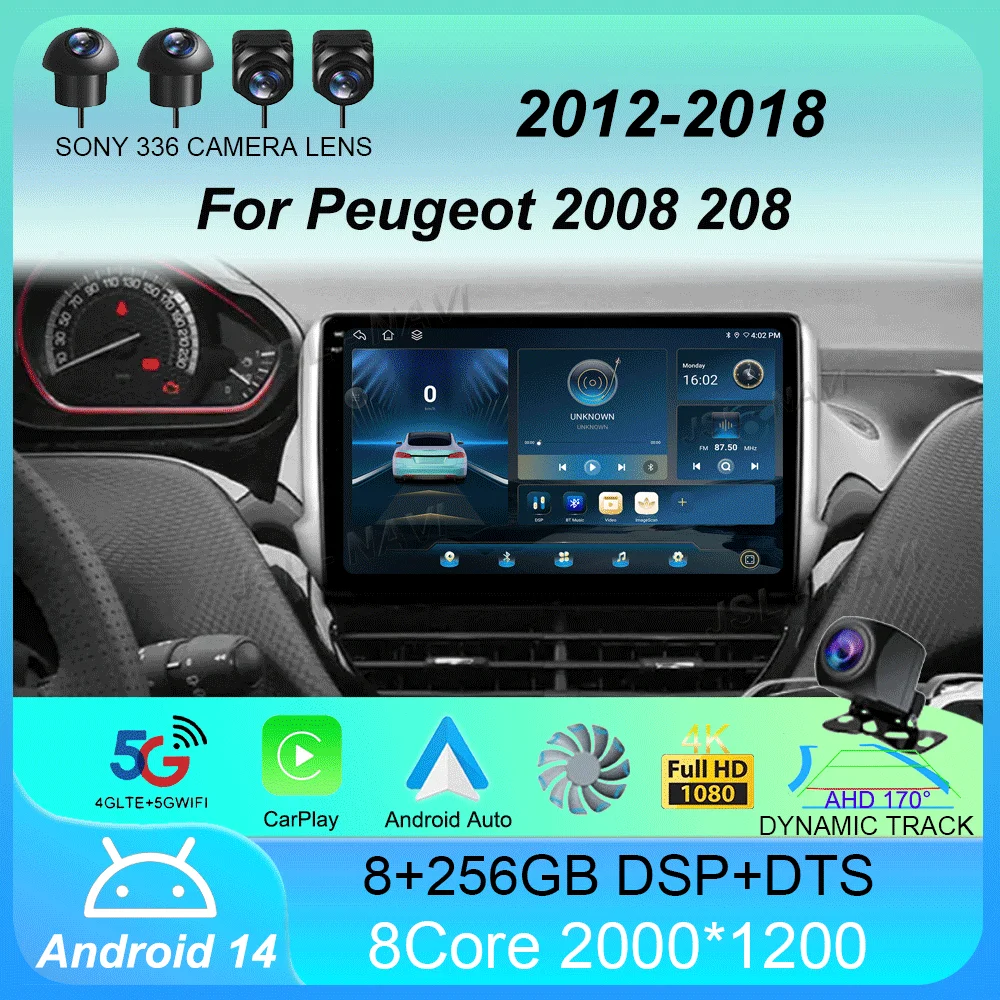 

Car Radio Android 14 Carplay For Peugeot 2008 208 Multimedia System 2012 - 2018 Navigation GPS Multimedia Player WiFi+4G stereo