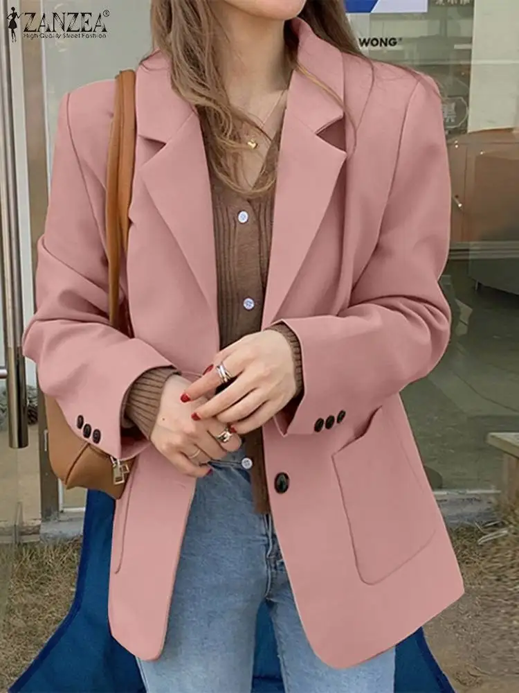 

2023 ZANZEA Women Blazer Fashion Long Sleeve Lapel Button Coats Elegant OL Work Suits Casual Office Outwear Autumn Jackets Thin