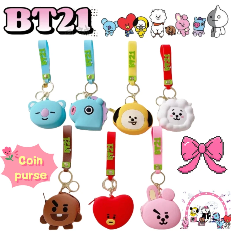 Monedero de silicona mini con diseño de dibujos animados BT21 Koya Shooky Chimmy, bolsa de almacenamiento de auriculares creativa y exquisita para niños y niñas
