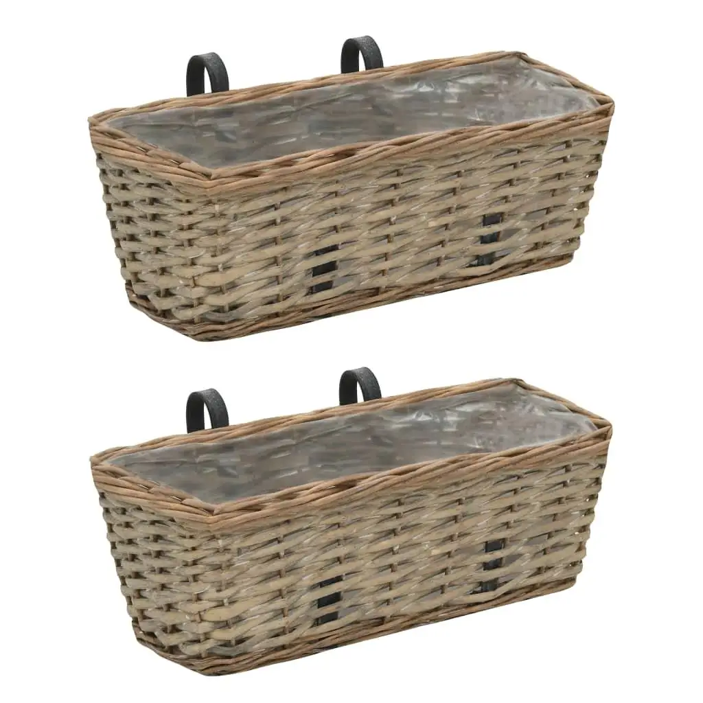 2pcs Wicker Balcony Planter with PE Lining - 15.7 Inch Outdoor Flower Pots