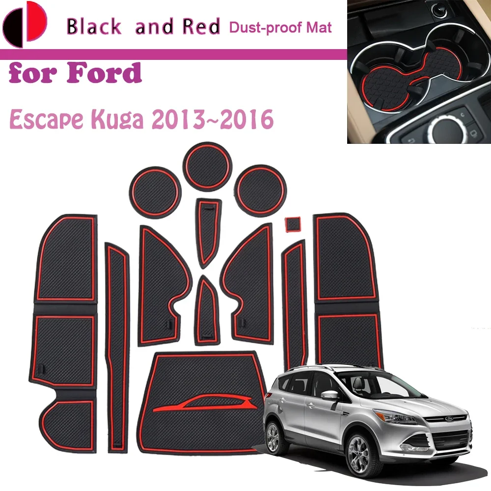Rubber Door Groove Mat for Ford Escape Kuga 2013~2016 2014 2015 Cushion Gate Storage Slot Coaster Dust-proof Anti-slip Sticke
