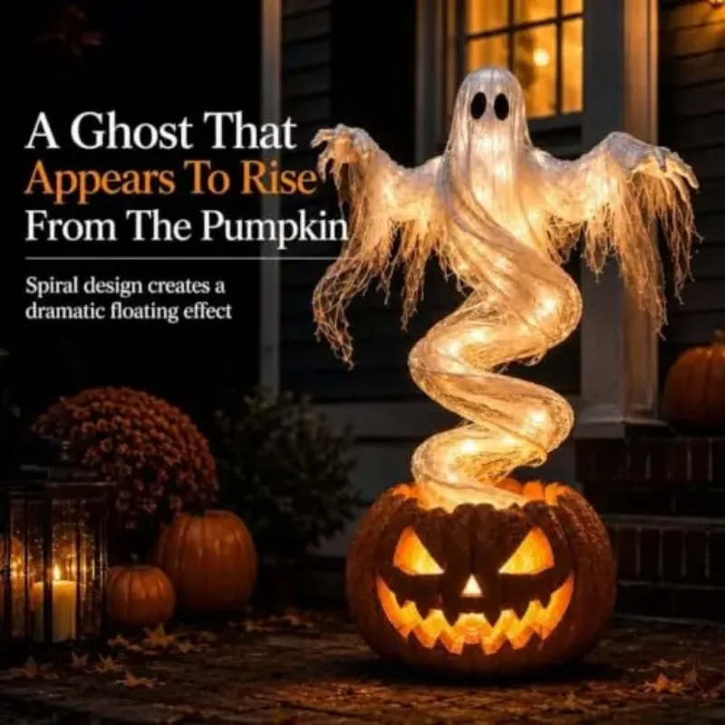 Swirling Ghost Pumpkin Yard Lamp, Lighted Spooky Ghost Statue,Halloween Swirling Ghost Pumpkin Light,Outdoor Porch Pathway Decor