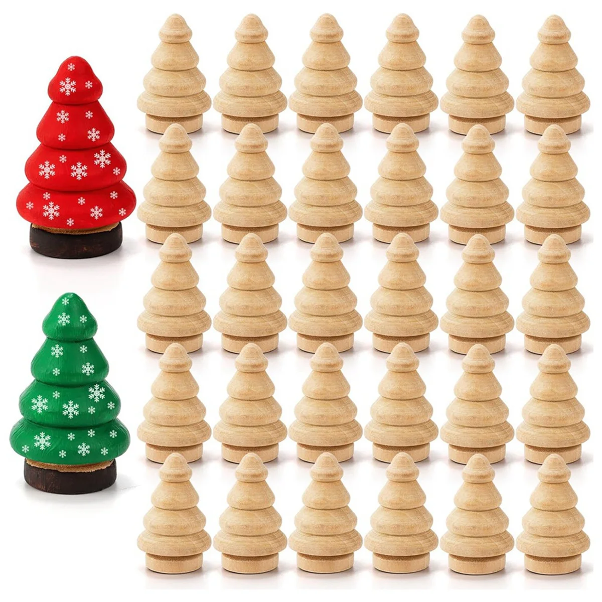 30 Pack Unfinished Wooden Christmas Tree, Natural Wooden Miniature Tree Blank Wooden Peg Dolls for DIY Arts Crafts