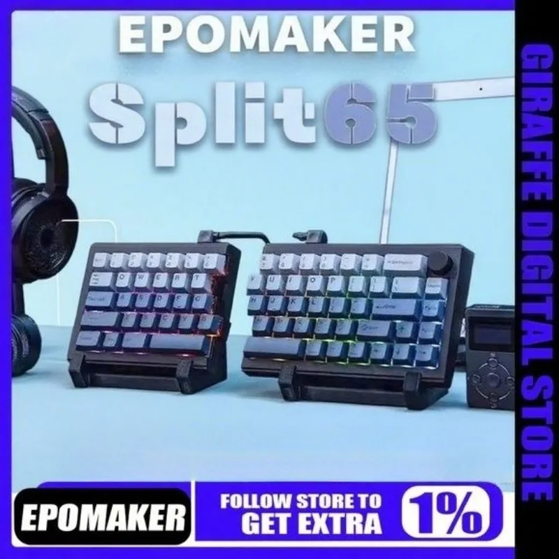 

EPOMAKER Split65 Split Keyboard Tri-mode 68keys PBT Hot Plug RGB Wireless Bluetooth QMK/VIA Knob Custom Mechanical Keyboard Gift
