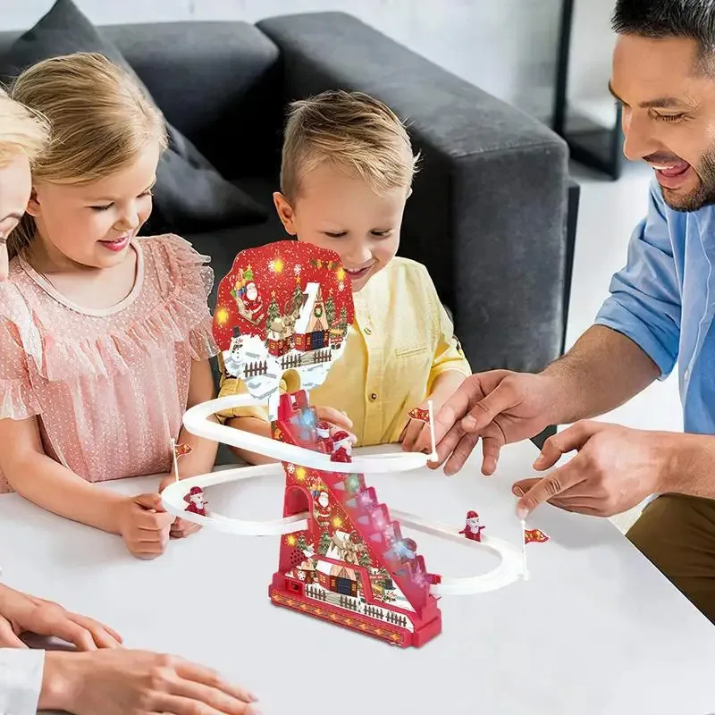 Santa Christmas Roller Coaster Track พร้อมไฟ LED และดนตรี, ของเล่นสไลด์คริสต์มาสติดตามไฟฟ้า Slide Roller Coaster Playset