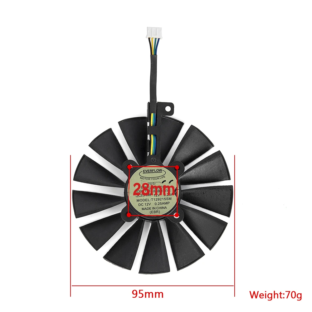 Ventilateur refroidisseur de carte graphique, 95MM, pour ASUS STRIX RX 470 580 570 GTX 1050Ti 1070Ti 1080Ti T129215SM