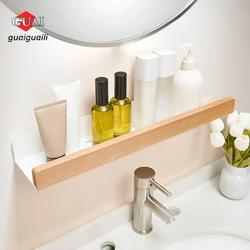 wood bathroom storage shelf，Storage Holders Racks Wall-Mounted Punch,light luxury living room no-hole punching Storage Shelves，