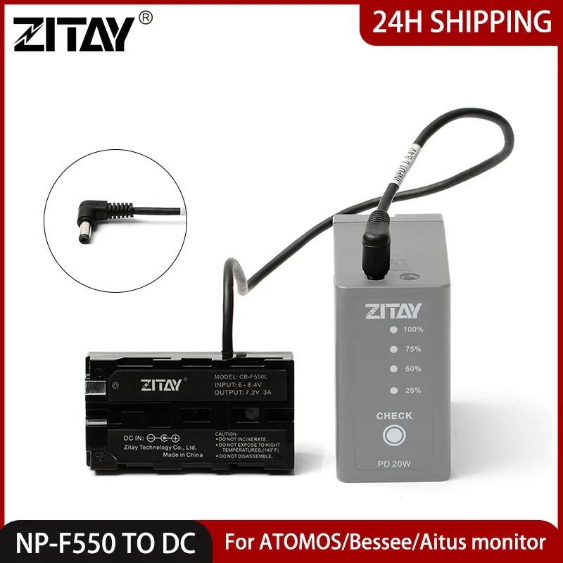 ZITAY NP-F550 Dummy Battery TO DC Power Adapter for Sony NP- F570 F750 F770 NP-F960 NP-F970 Battery to Power Monitor Led Light