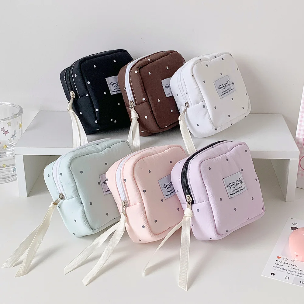 Gepunktete Einfarbige Quadratische Kosmetiktasche Mädchen Tragbare Kleine Lippenstift-Tasche Studenten Einfache Damenbinden-Aufbewahrungstasche – Detail 3