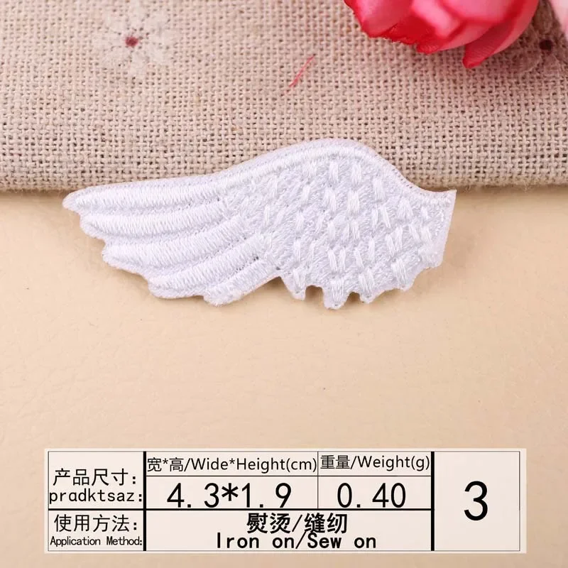 White Angel Wings Embroidery Patches Black Angels Iron on Wing Pair Appliques Small Heat Seal Cloth Stickers for Caps Shoes Bags