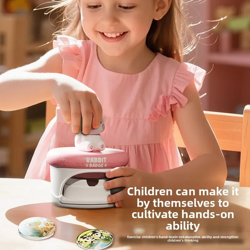 Cartoon DIY Badge Making Machine Set Creative Educational Button Making Machine Material Pack Children’s Educational Toy Gift