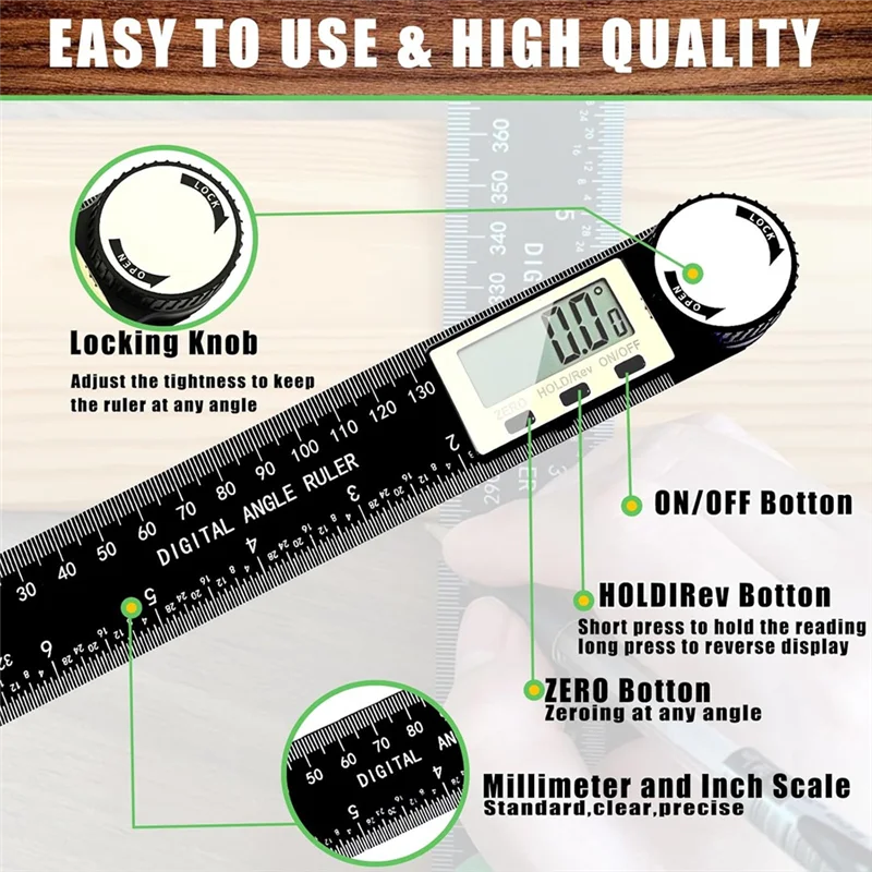 

LLCS-Angle Finder Protractor, 2-In-1 Miter Saw Protractor, 200Mm ABS Angle Ruler, High Accuracy Miter Angle Measuring Tool
