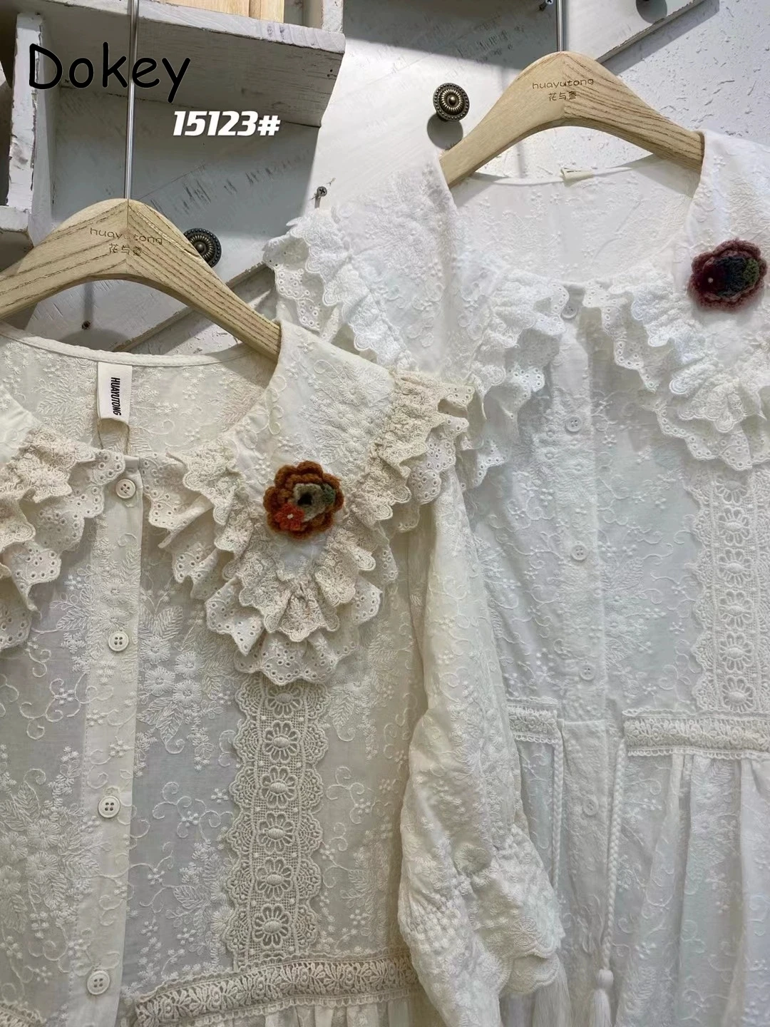 Women\'s Vintage White Hollow Out Dress Summer Japanese Mori Girl Lace Ruffled Turn-down Kawaii Dress Loose Cotton Linen Vestidos