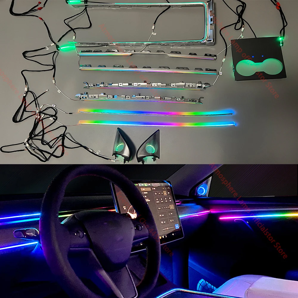 

Car 64-Color Ambient light Touch Panel Control For Tesla Model 3 2021-2022 Atmosphere Lamp illuminate Light Center Console Strip