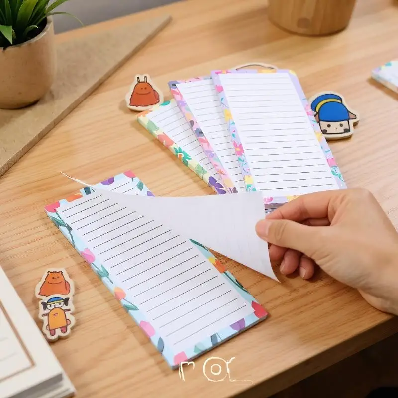 4PCS Portable Tear-off Magnetic  Pad Floral Pattern Magnetic Fridge Notepad Shopping List Home Kitchen Office Planner