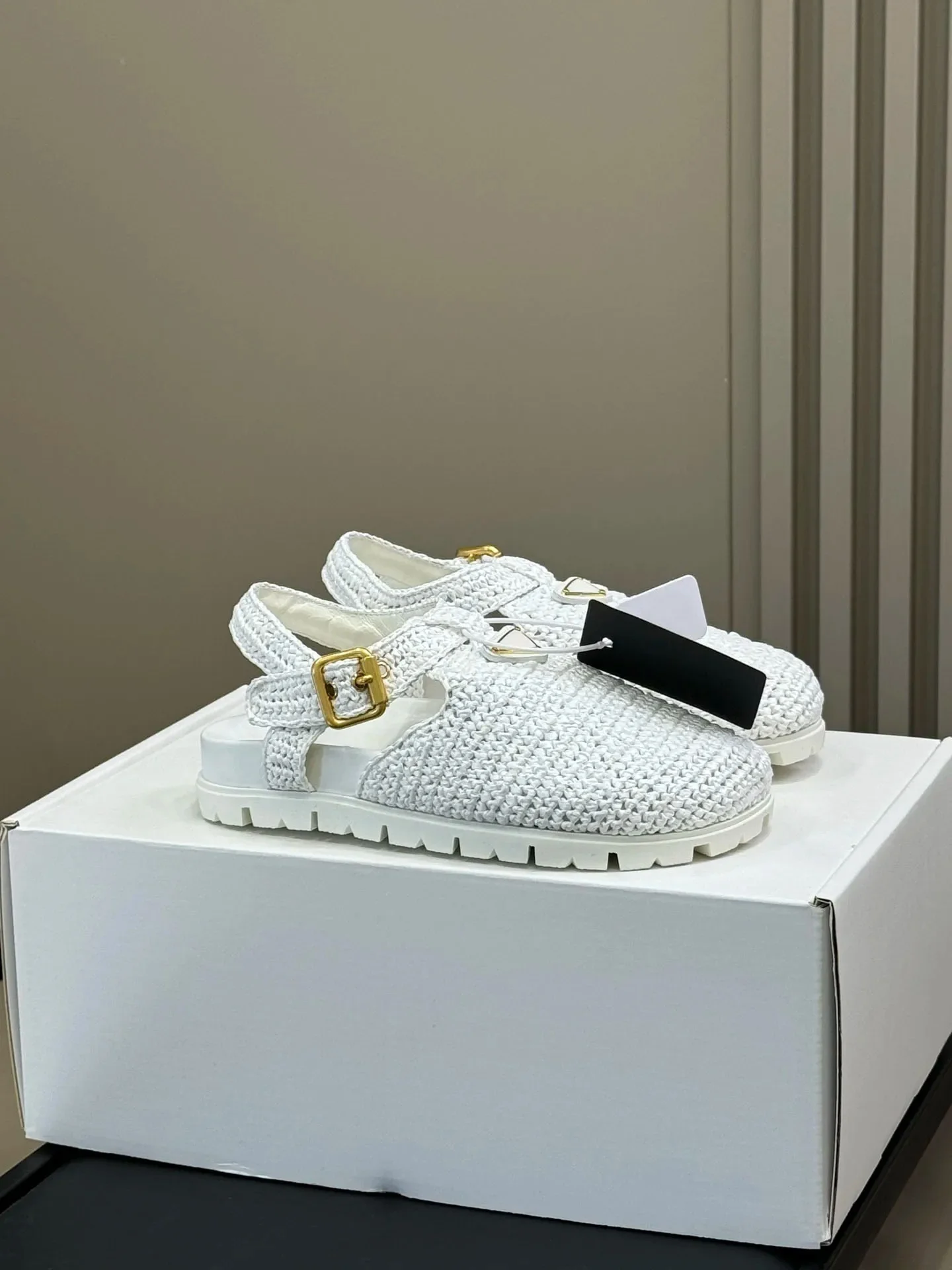 Sapatos Femininos Sandálias de Crochê Tecido de Rafia Flatform