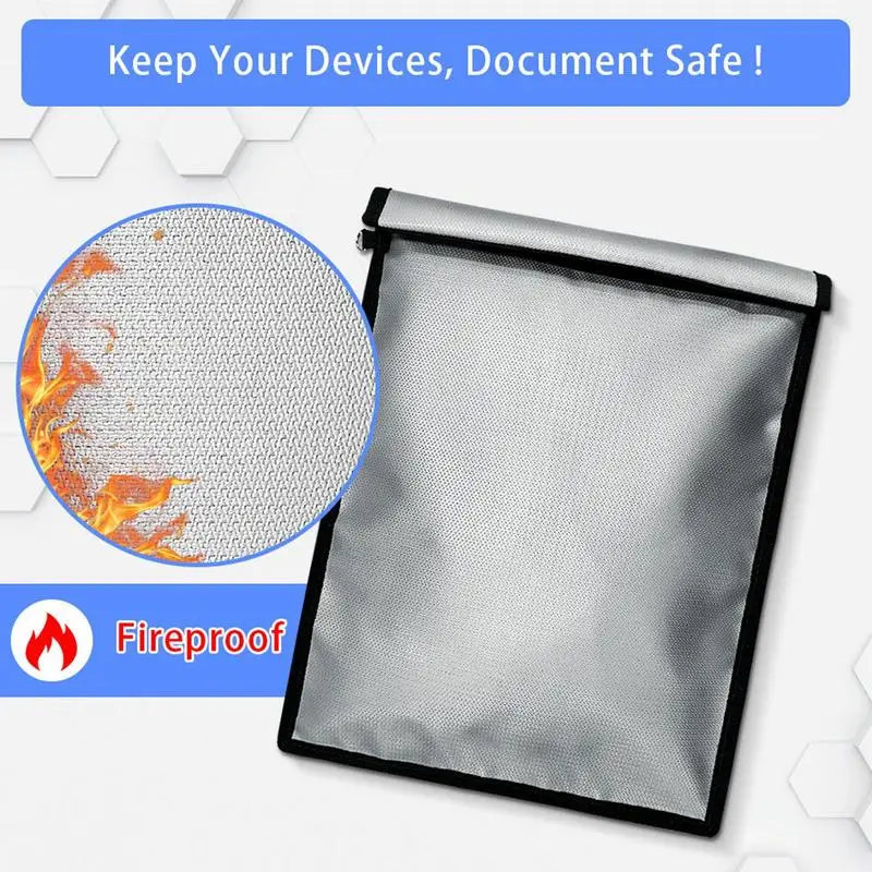 Fire Resistant Bag Fireproof Pouch Document Bag Document Holder Signal Blocking Fire Safe Bag Document Storage Bag With Zipper