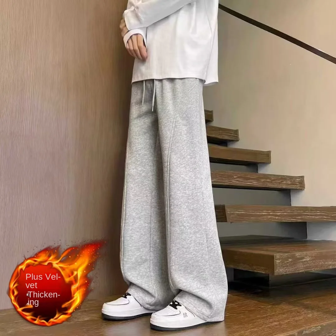 American heavyweight sweatpants for men in autumn, loose straight leg and wide leg pants, trendy brand, cool and casual curved k