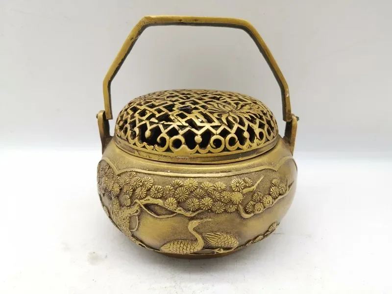 Elaborate Chinese Brass Crane Statue Box Incense Burner / Censer