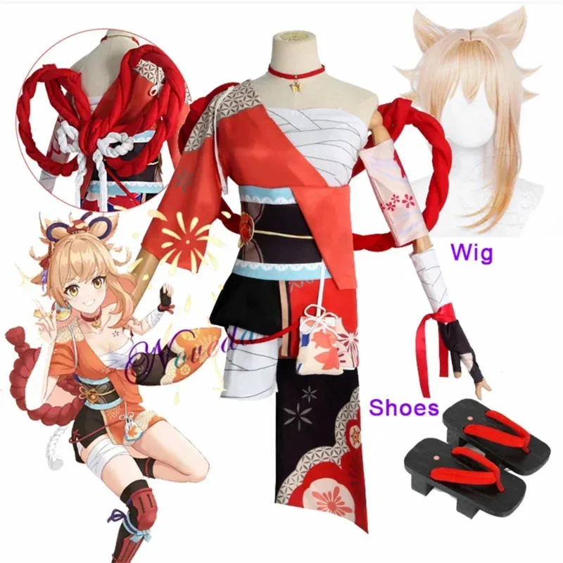 CyMycos 요이미야 코스프레 의상 할로윈 파티 애니메이션 코스프레 의상 타투 신발 가발 헤어 액세서리 풀 세트 의상 My982