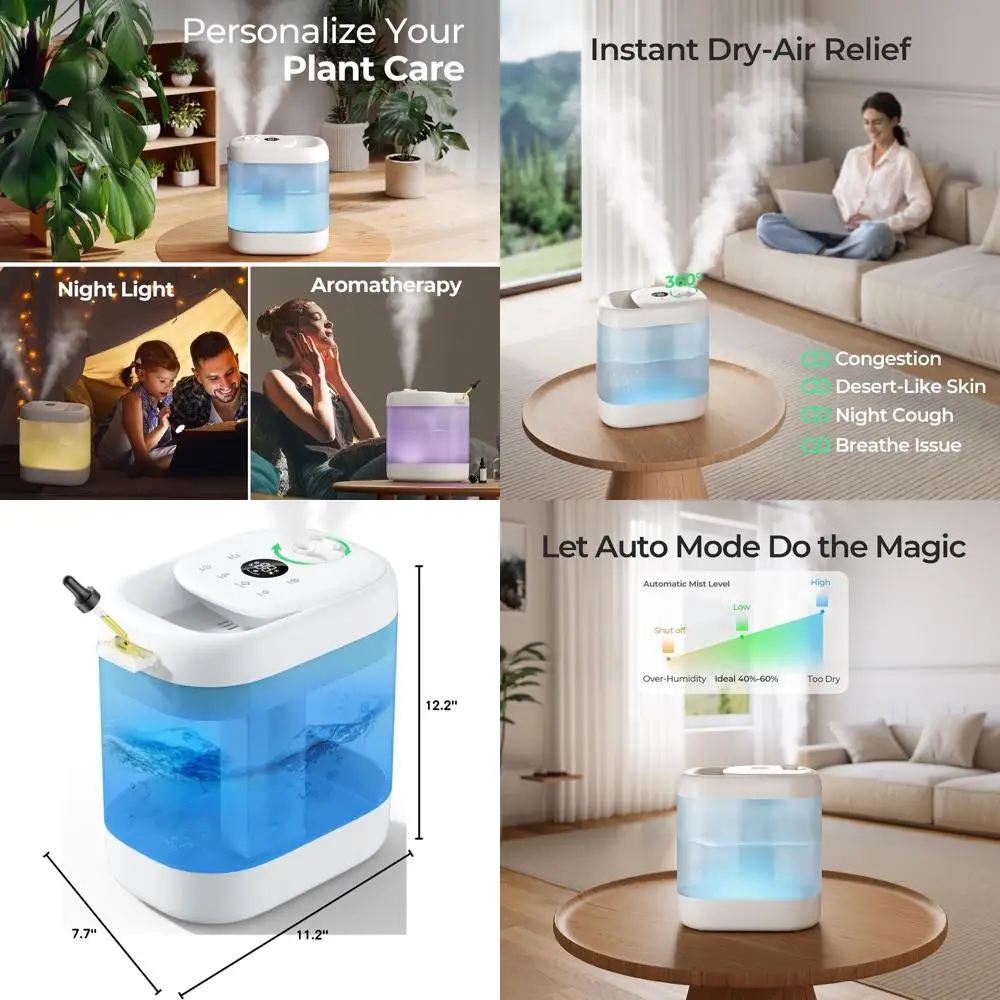 

Увлажнитель воздуха с верхним наполнением, 5 л, холодный туман, легко чистится, автоматическая адаптация, идеально подходит для спален, растений, детей и ароматерапии