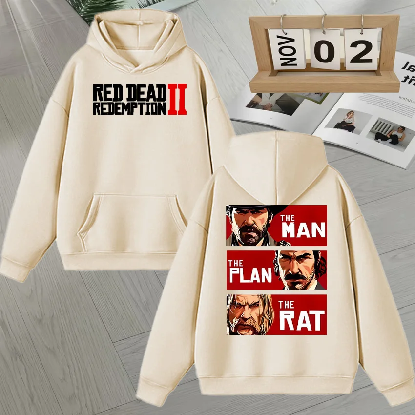 New In Red Dead Redemption Graphic Double Sided Print Sweatshirt Men Women Long sleeve vintage Style Fleece Autumn Hoodie Unisex